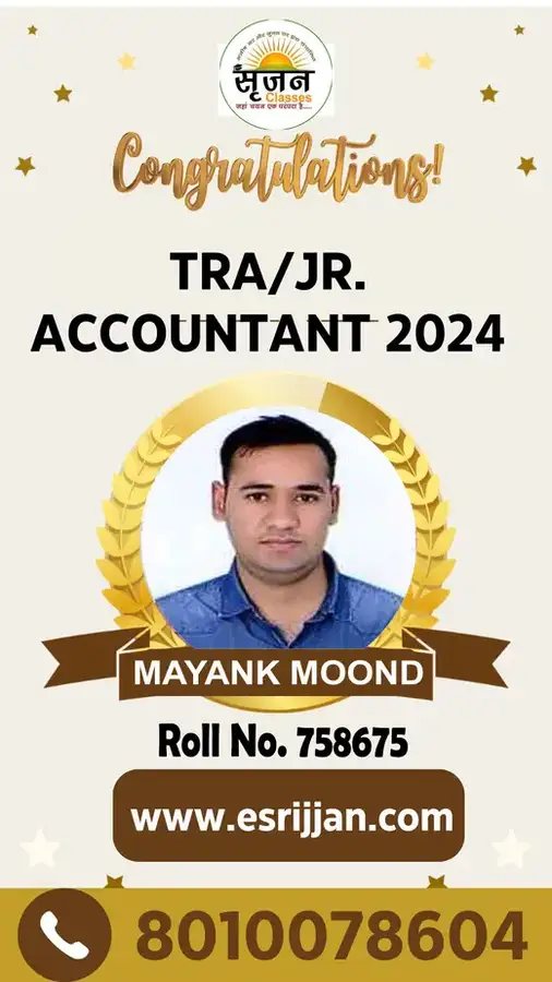 MAYANK MOOND - RSMSSB TRA Junior Accountant 2024 selected student