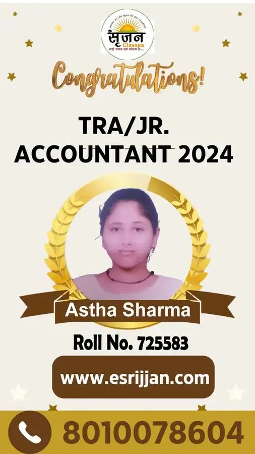 Astha Sharma - RSMSSB TRA Junior Accountant 2024 selected student