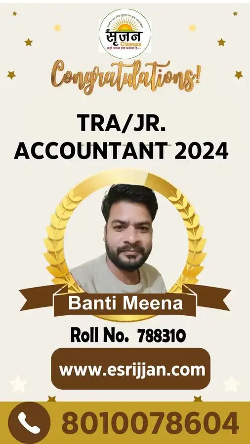 Banti Meena - RSMSSB TRA Junior Accountant 2024 selected student