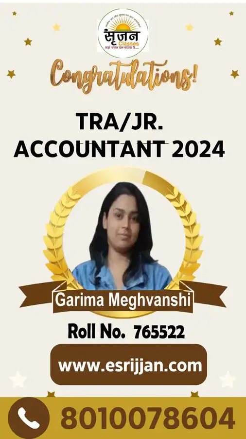 Garima Meghvanshi - RSMSSB TRA Junior Accountant 2024 selected student