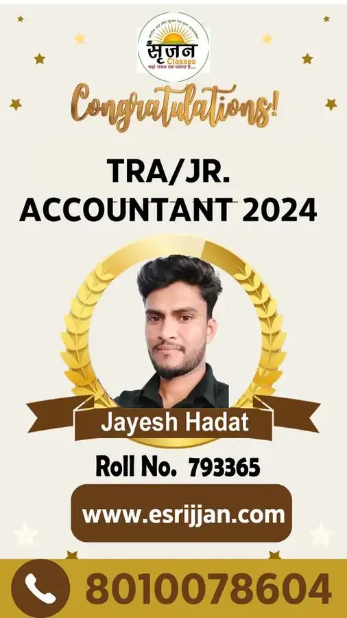 Jayesh Hadat - RSMSSB TRA Junior Accountant 2024 selected student