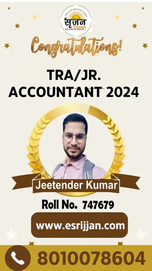 Jeetender Kumar - RSMSSB TRA Junior Accountant 2024 selected student