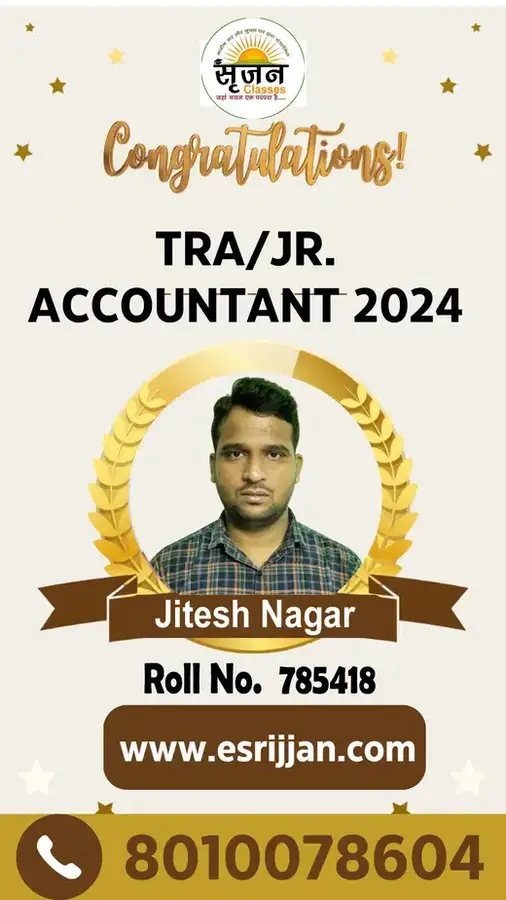 Jitesh Nagar - RSMSSB TRA Junior Accountant 2024 selected student