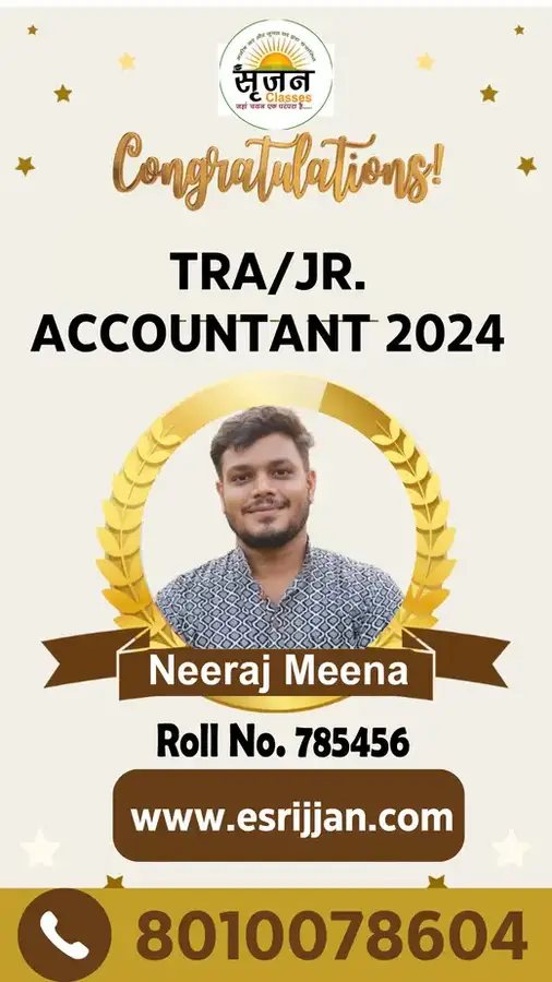 Neeraj Meena - RSMSSB TRA Junior Accountant 2024 selected student