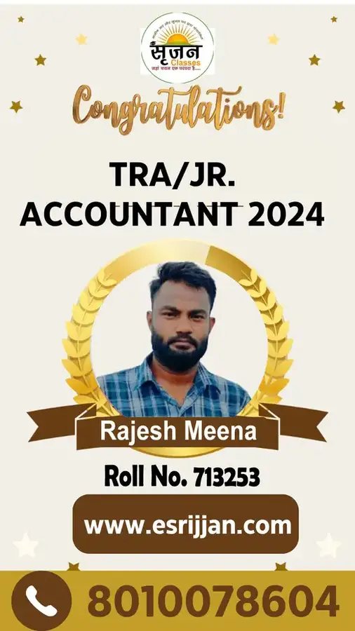 Rajesh Meena - RSMSSB TRA Junior Accountant 2024 selected student