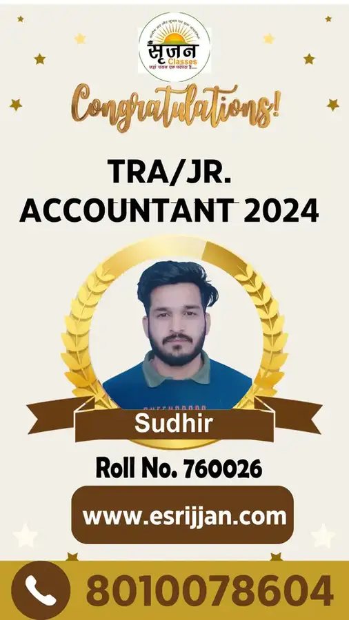 Sudhir - RSMSSB TRA Junior Accountant 2024 selected student