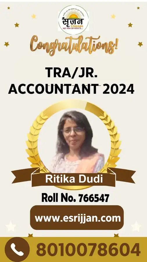 Ritika Dudi - RSMSSB TRA Junior Accountant 2024 selected student