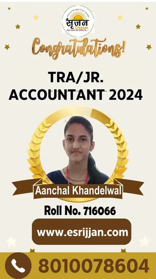 Aanchal Khandelwal - RSMSSB TRA Junior Accountant 2024 selected student