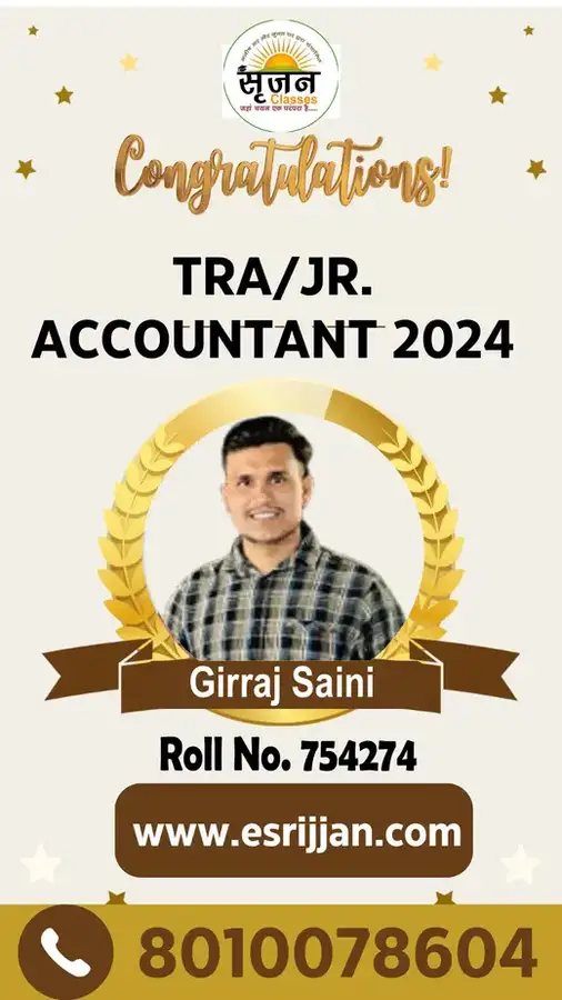 Girraj Saini - RSMSSB TRA Junior Accountant 2024 selected student