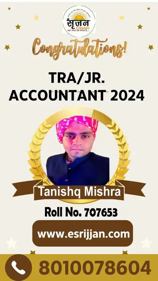 Tanishq Mishra - RSMSSB TRA Junior Accountant 2024 selected student