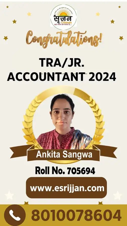 Ankita Sangwa - RSMSSB TRA Junior Accountant 2024 selected student