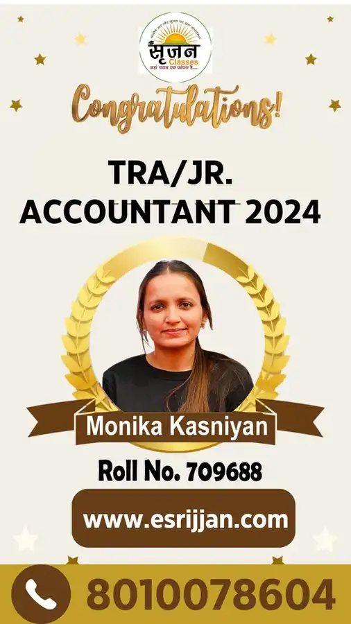 Monika Kasniyan - RSMSSB TRA Junior Accountant 2024 selected student