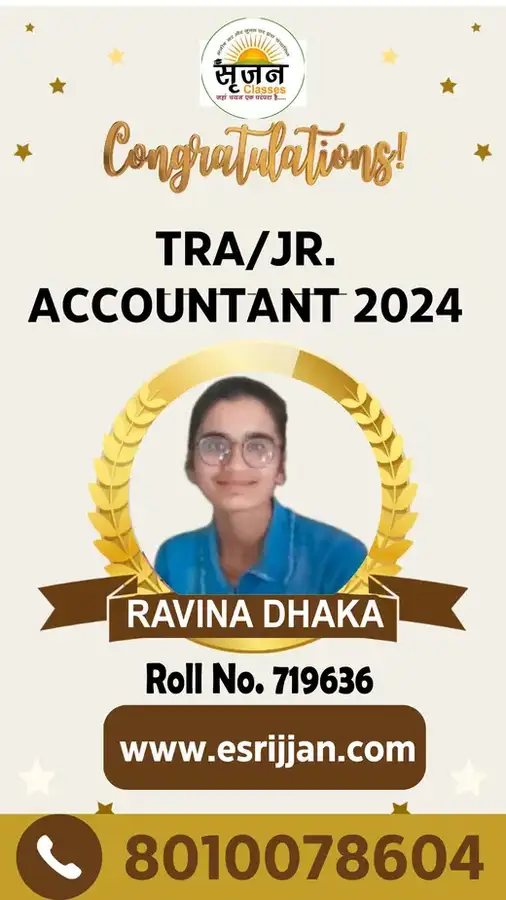 RAVINA DHAKA - RSMSSB TRA Junior Accountant 2024 selected student