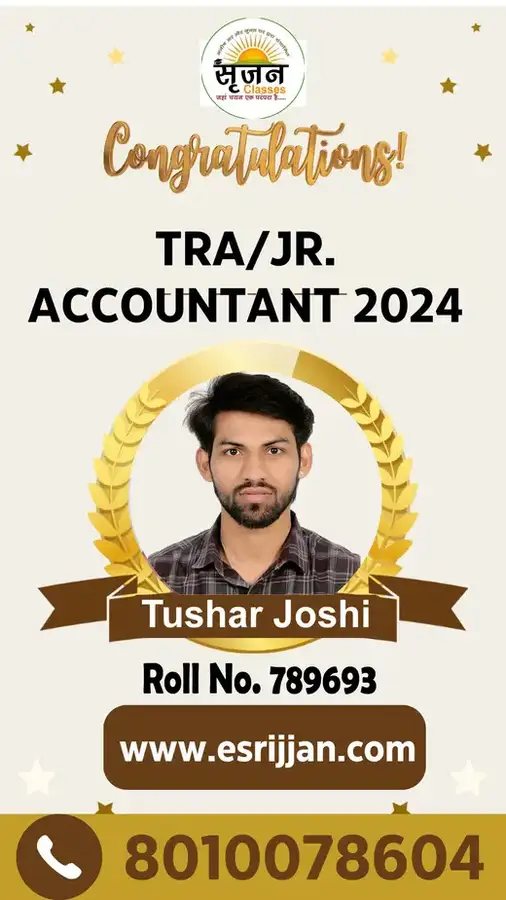 Tushar Joshi - RSMSSB TRA Junior Accountant 2024 selected student