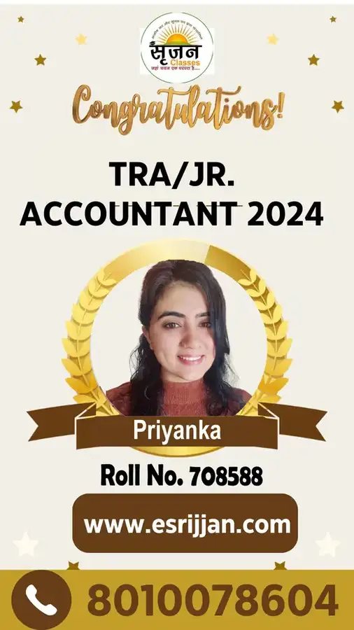 Priyanka - RSMSSB TRA Junior Accountant 2024 selected student