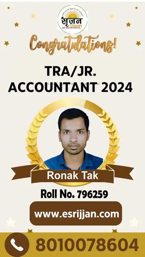 Ronak Tak - RSMSSB TRA Junior Accountant 2024 selected student