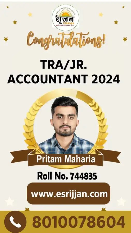 Pritam Maharia - RSMSSB TRA Junior Accountant 2024 selected student