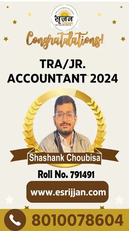 Shashank Choubisa - RSMSSB TRA Junior Accountant 2024 selected student