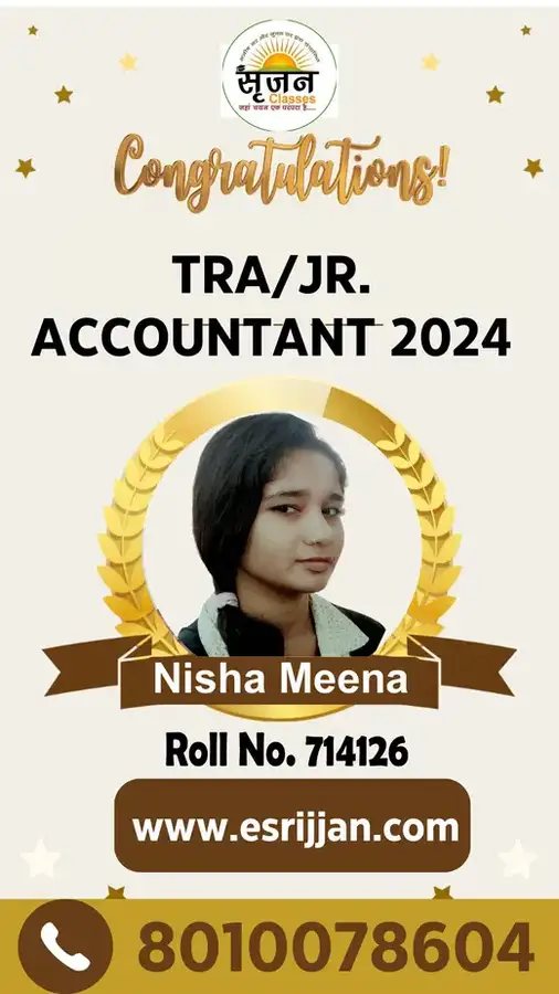 Nisha Meena - RSMSSB TRA Junior Accountant 2024 selected student