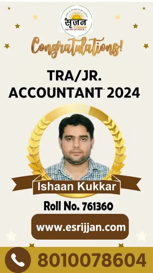 Ishaan Kukkar - RSMSSB TRA Junior Accountant 2024 selected student