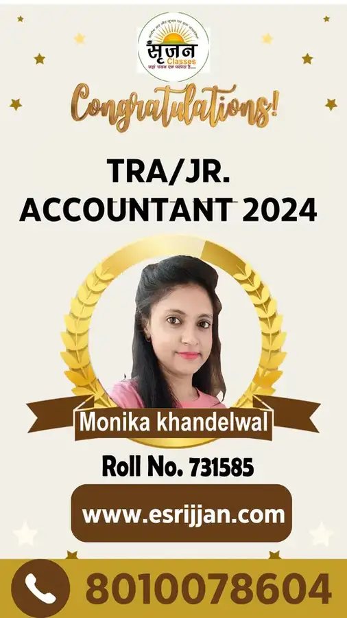 Monika khandelwal - RSMSSB TRA Junior Accountant 2024 selected student