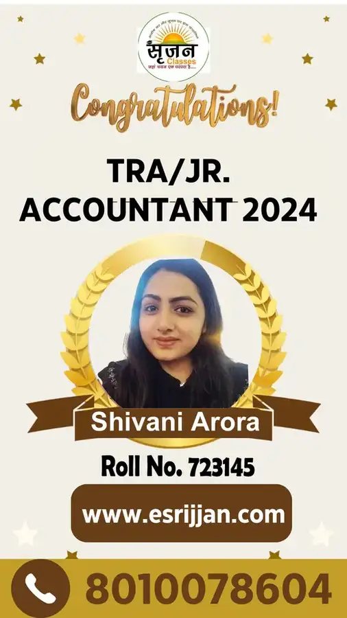 Shivani Arora - RSMSSB TRA Junior Accountant 2024 selected student
