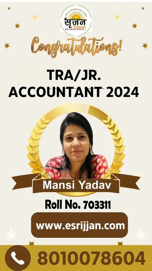 Mansi Yadav - RSMSSB TRA Junior Accountant 2024 selected student