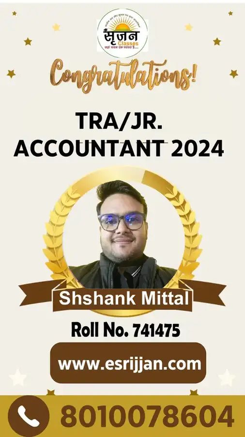 Shshank Mittal - RSMSSB TRA Junior Accountant 2024 selected student