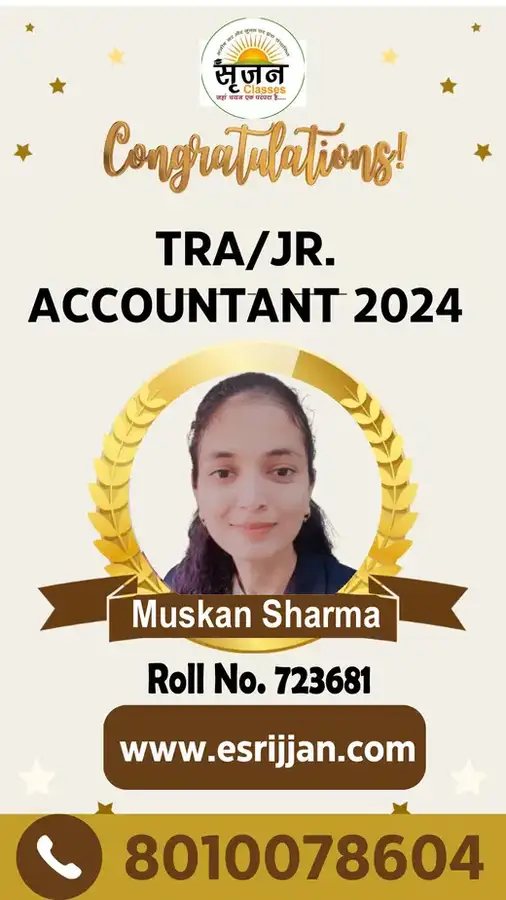 Muskan Sharma - RSMSSB TRA Junior Accountant 2024 selected student